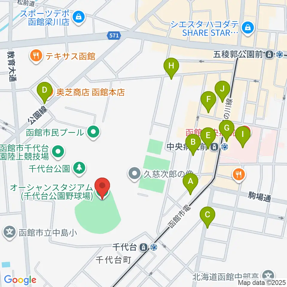 千代台公園野球場 オーシャンスタジアム周辺のカフェ一覧地図