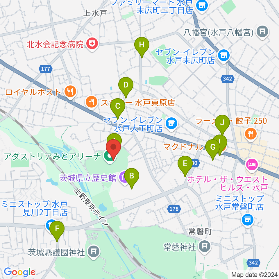 アダストリアみとアリーナ周辺のカフェ一覧地図