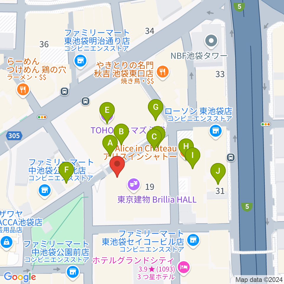 池袋harevutai周辺のカフェ一覧地図