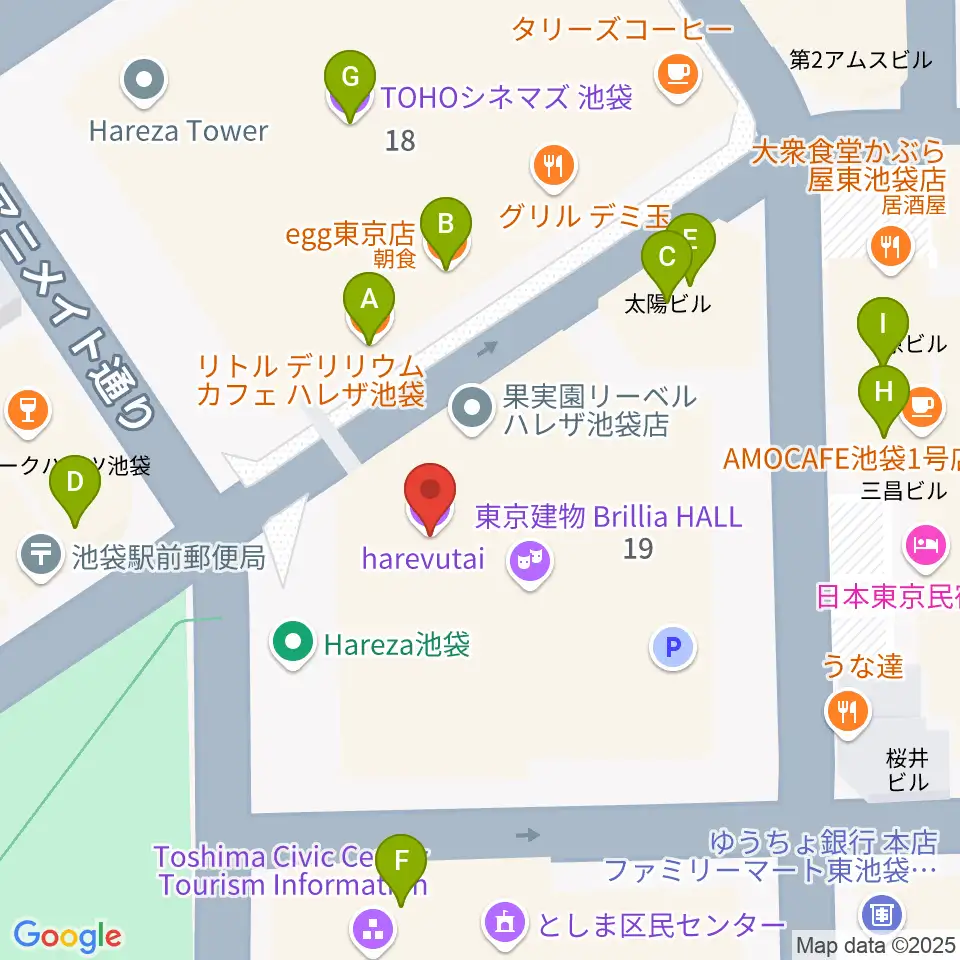 池袋harevutai周辺のカフェ一覧地図