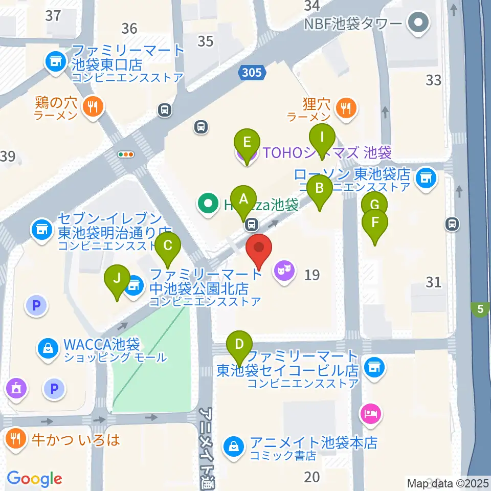 池袋harevutai周辺のカフェ一覧地図