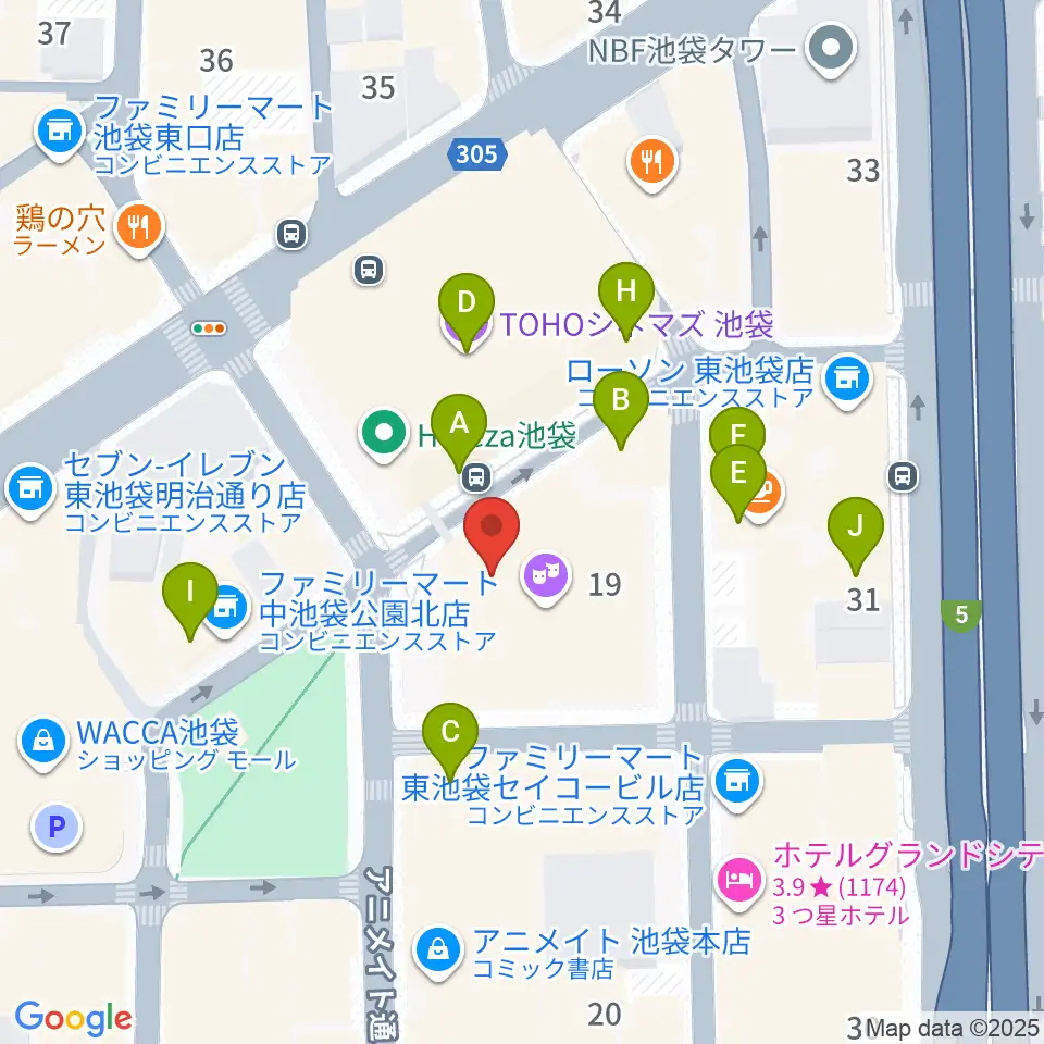 池袋harevutai周辺のカフェ一覧地図