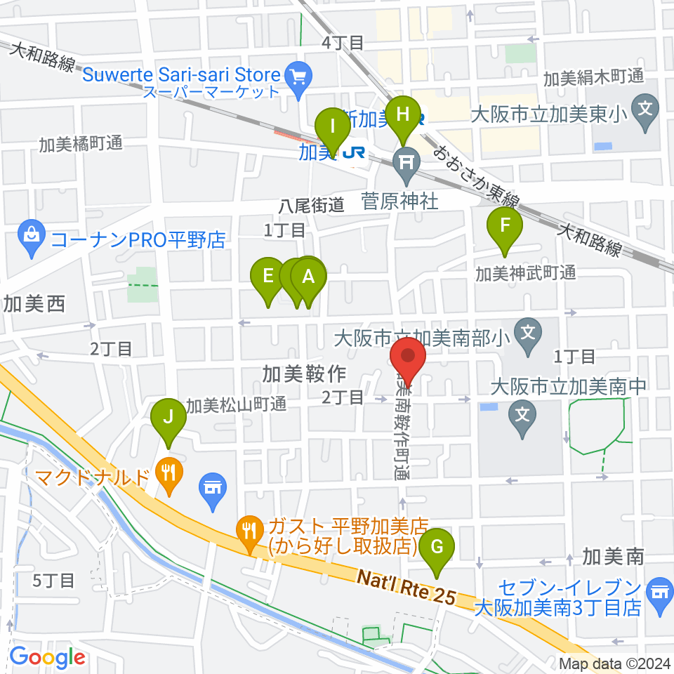 クレアミュージック平野周辺のカフェ一覧地図