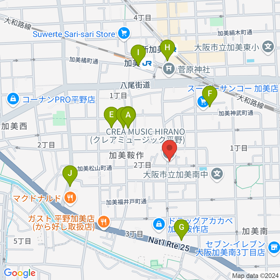 クレアミュージック平野周辺のカフェ一覧地図