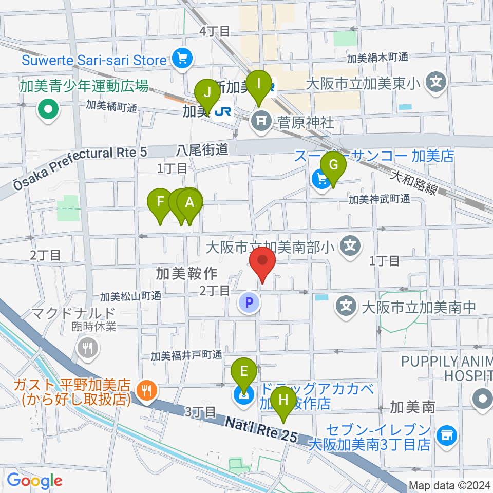 クレアミュージック平野周辺のカフェ一覧地図