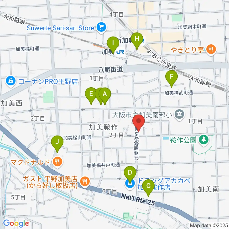 クレアミュージック平野周辺のカフェ一覧地図