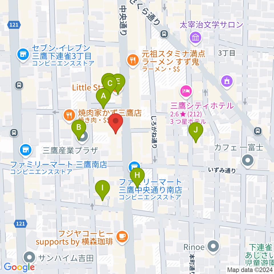 三鷹おんがくのじかん周辺のカフェ一覧地図