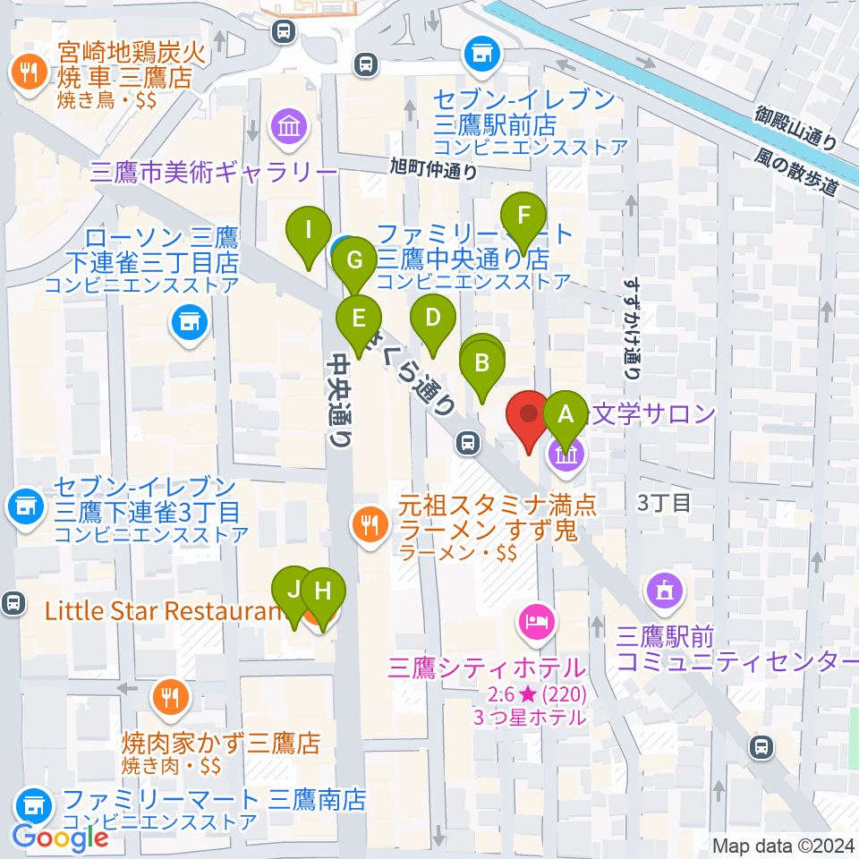 三鷹RI劇場周辺のカフェ一覧地図