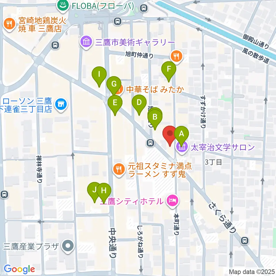三鷹RI劇場周辺のカフェ一覧地図