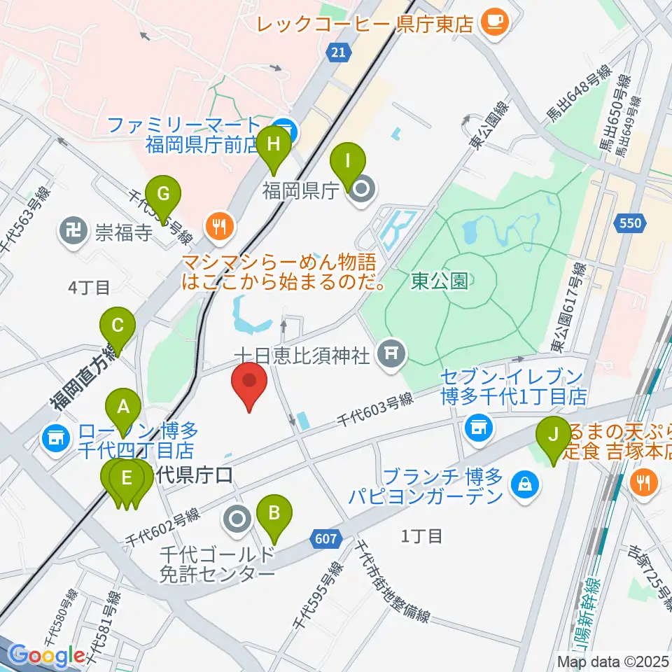福岡市民体育館周辺のカフェ一覧地図