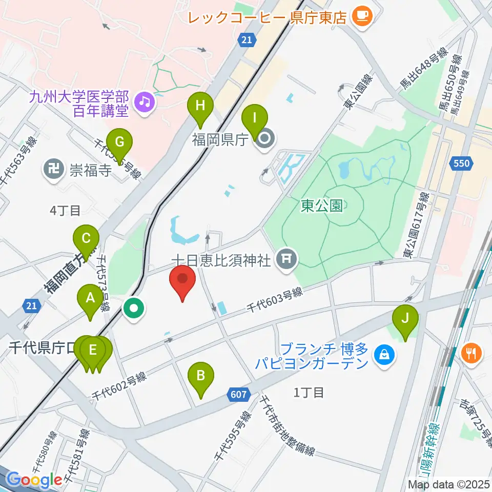 福岡市民体育館周辺のカフェ一覧地図