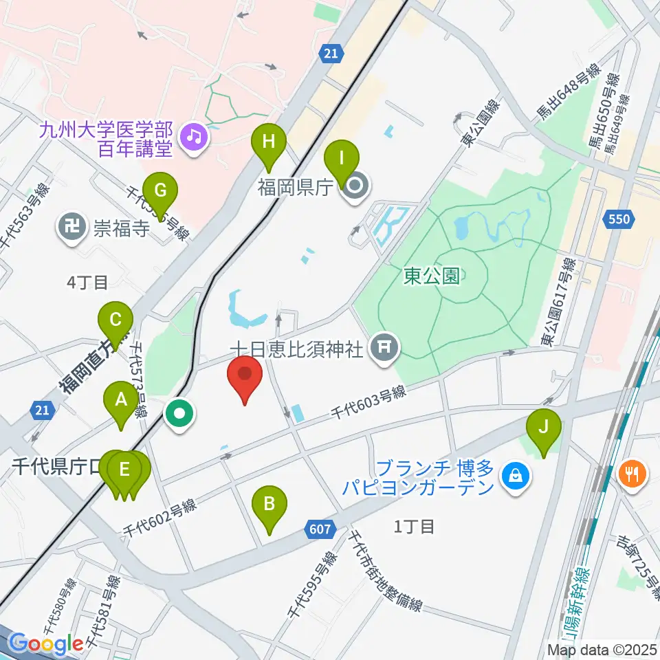 福岡市民体育館周辺のカフェ一覧地図