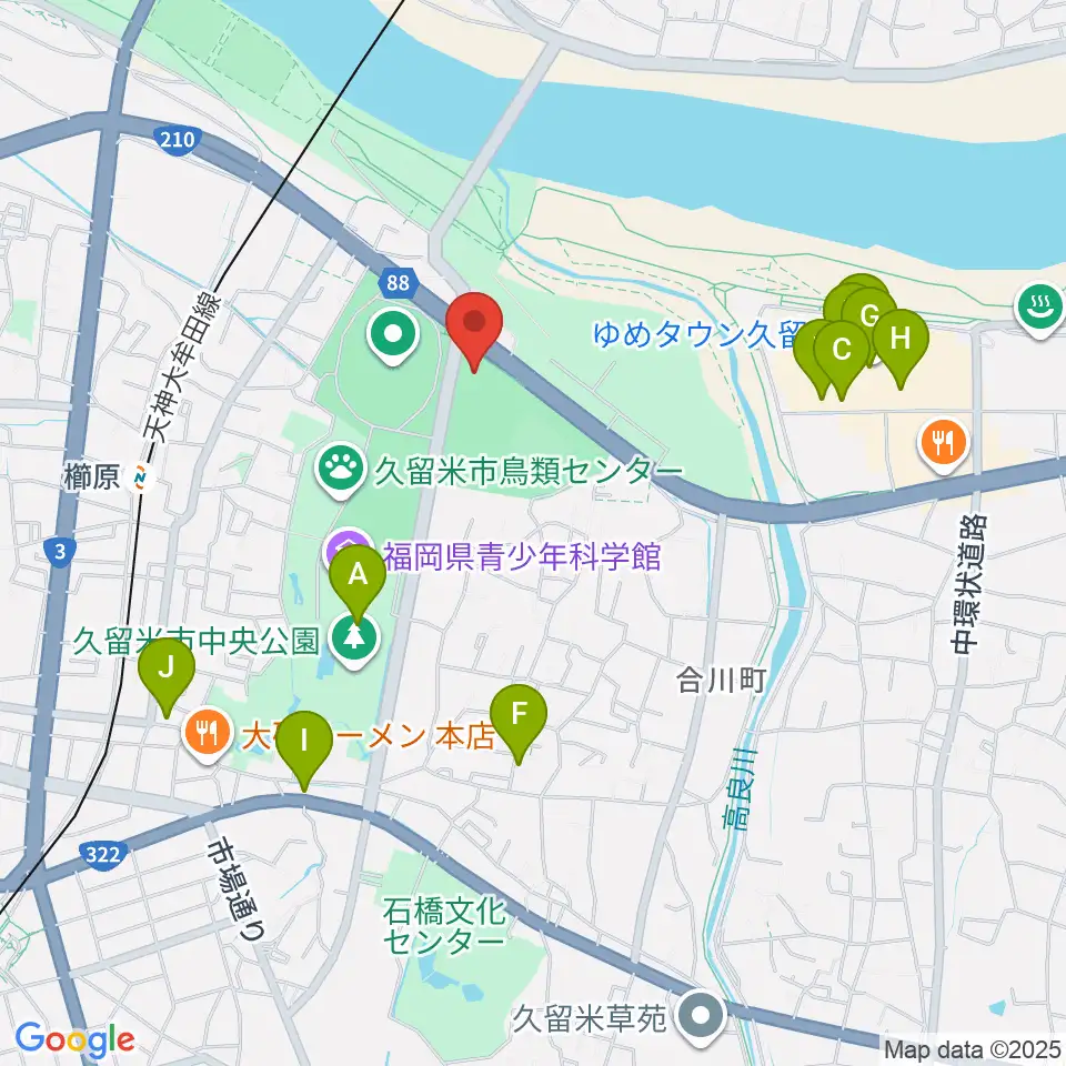 久留米アリーナ周辺のカフェ一覧地図