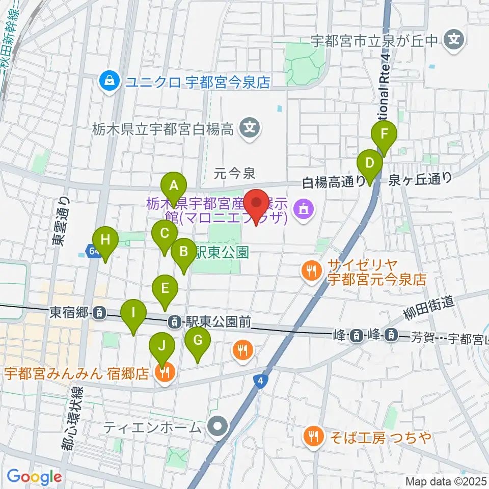 ブレックスアリーナ宇都宮周辺のカフェ一覧地図