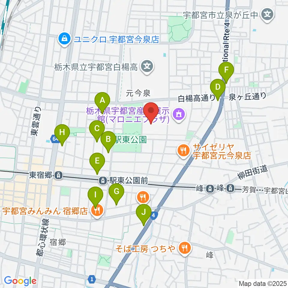 ブレックスアリーナ宇都宮周辺のカフェ一覧地図