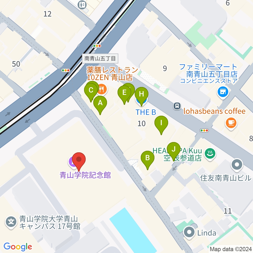 青山学院記念館周辺のカフェ一覧地図