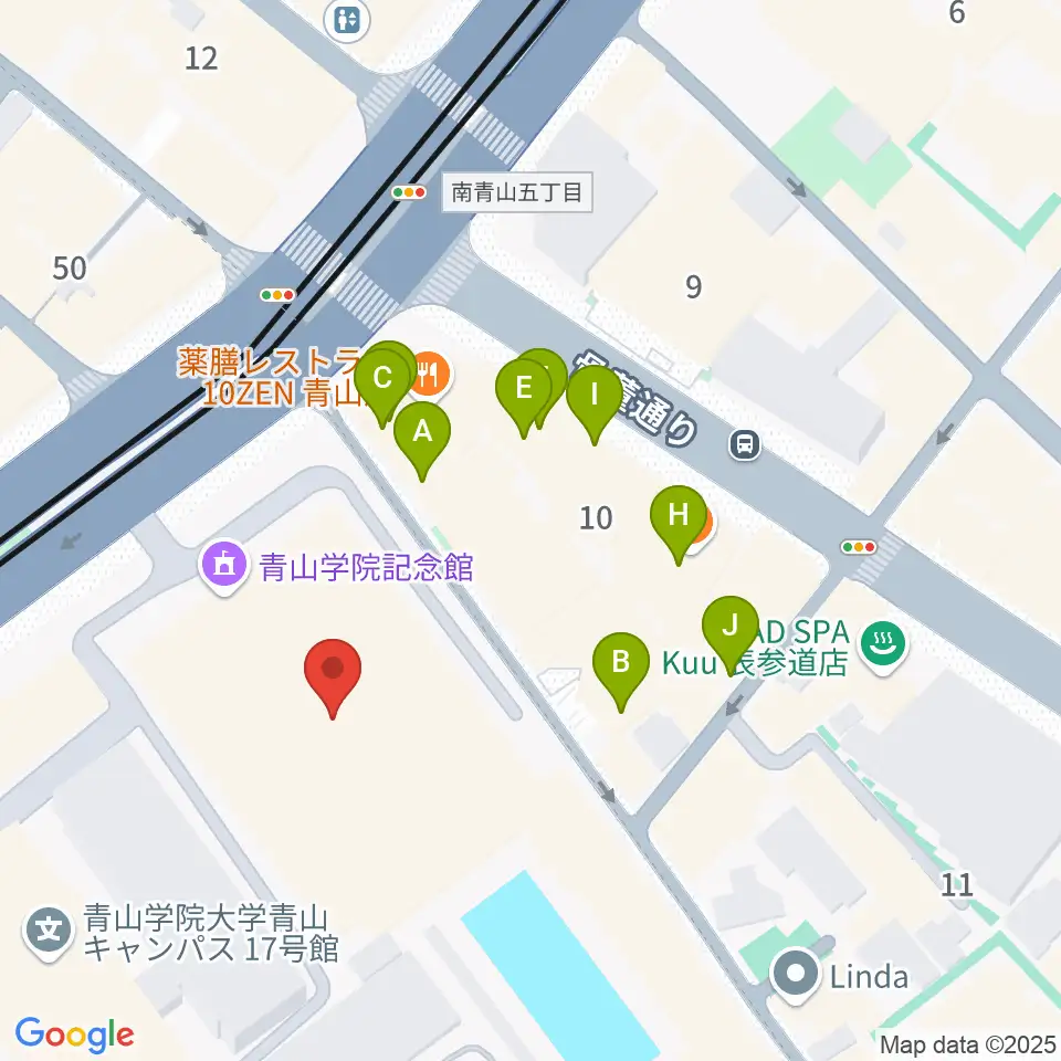 青山学院記念館周辺のカフェ一覧地図