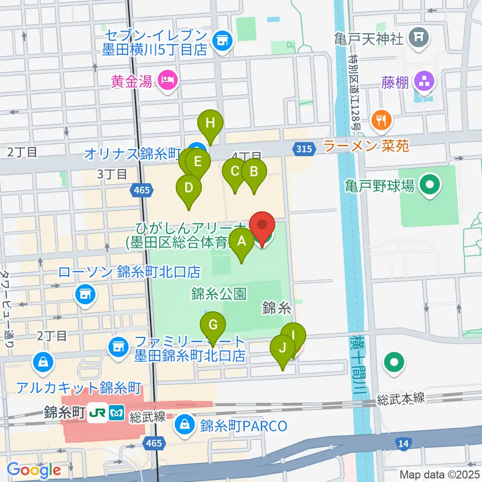 ひがしんアリーナ周辺のカフェ一覧地図