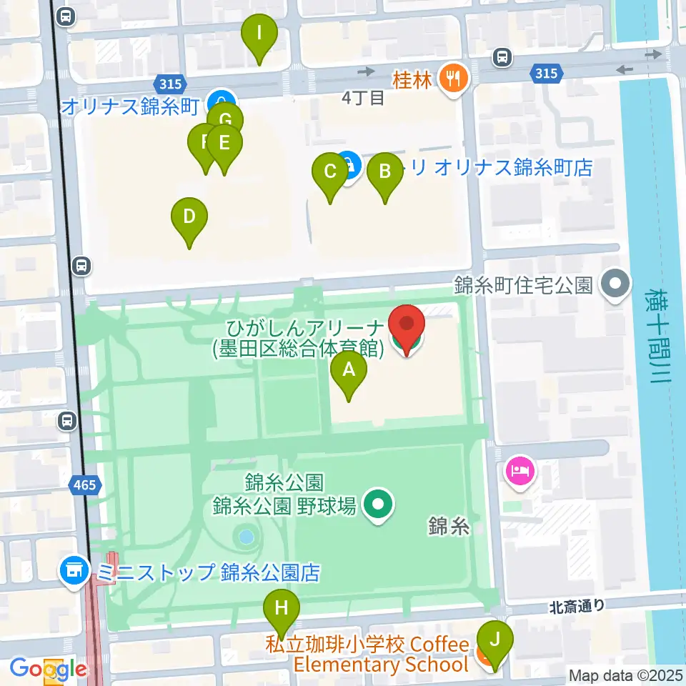 ひがしんアリーナ周辺のカフェ一覧地図