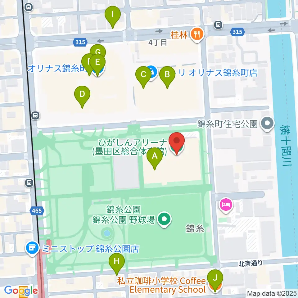 ひがしんアリーナ周辺のカフェ一覧地図