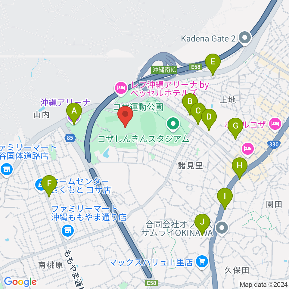 沖縄市体育館周辺のカフェ一覧地図