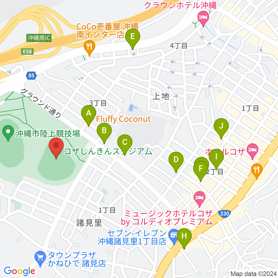 コザしんきんスタジアム周辺のカフェ一覧地図