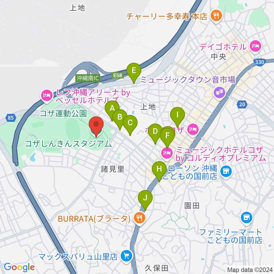 コザしんきんスタジアム周辺のカフェ一覧地図