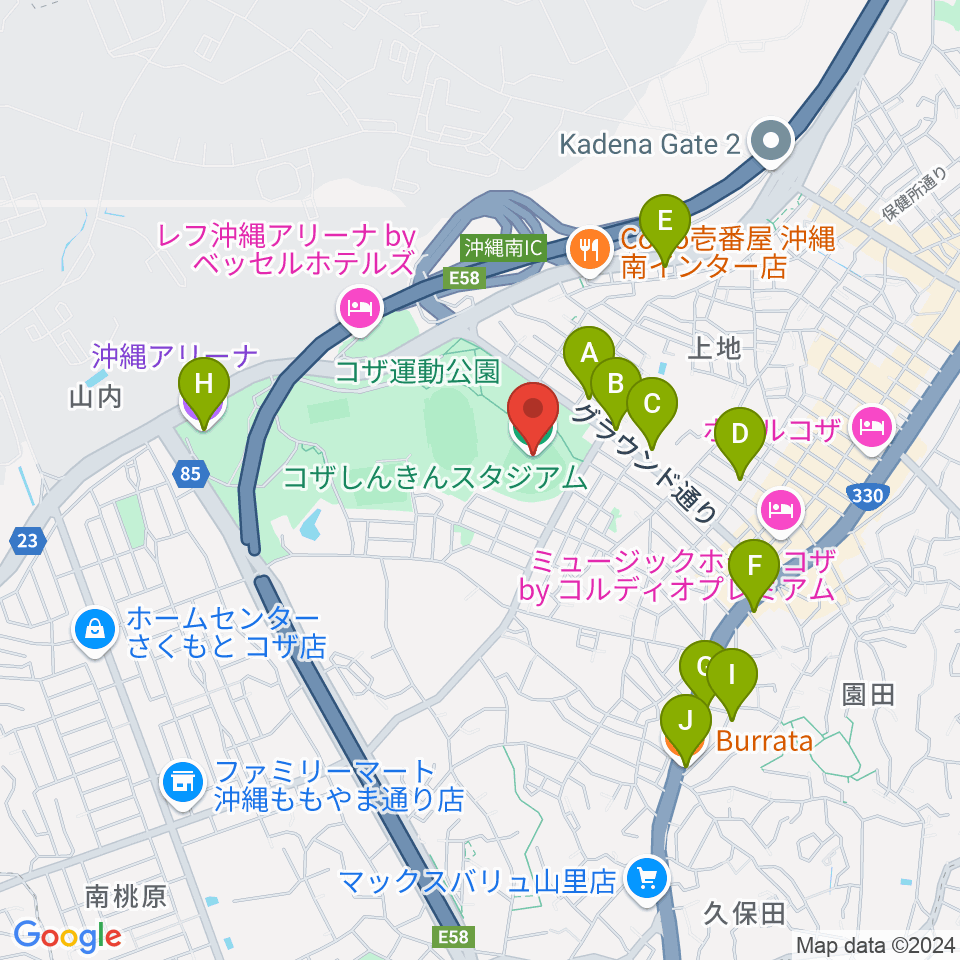 コザしんきんスタジアム周辺のカフェ一覧地図