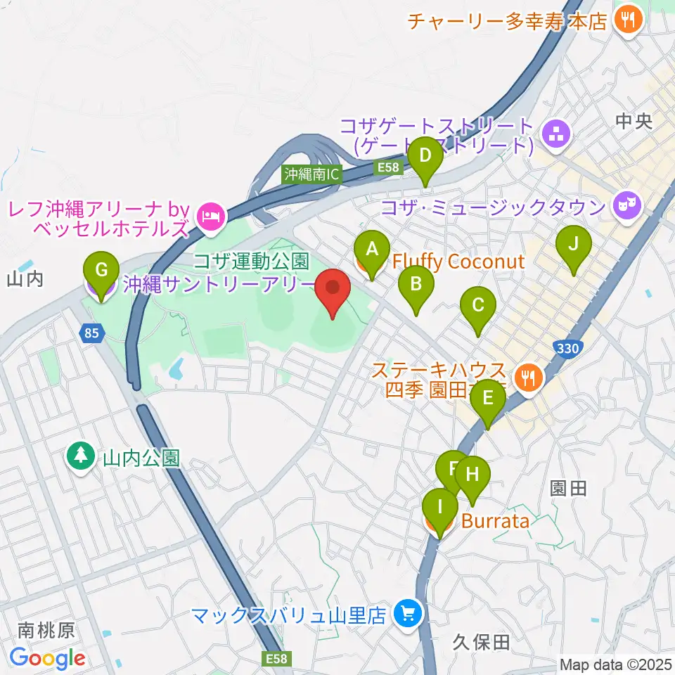 コザしんきんスタジアム周辺のカフェ一覧地図