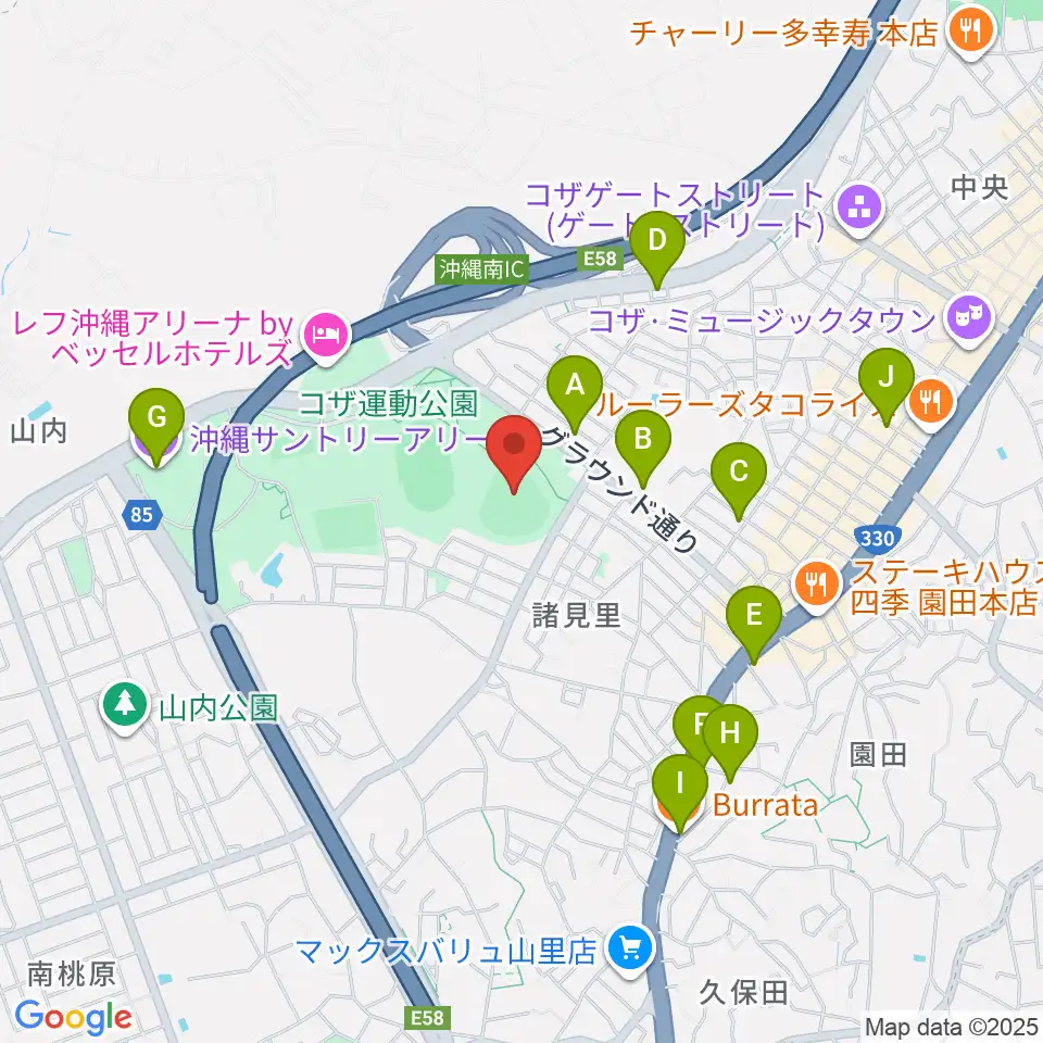 コザしんきんスタジアム周辺のカフェ一覧地図
