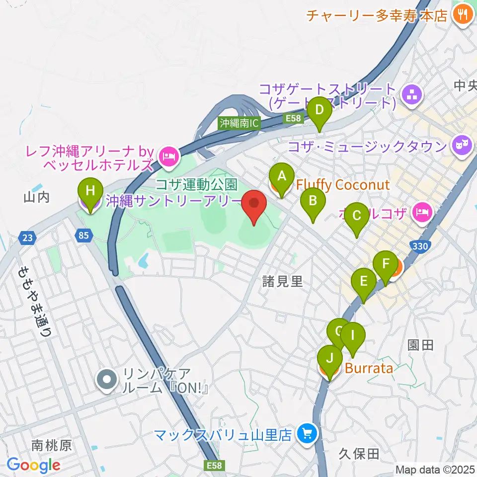 コザしんきんスタジアム周辺のカフェ一覧地図