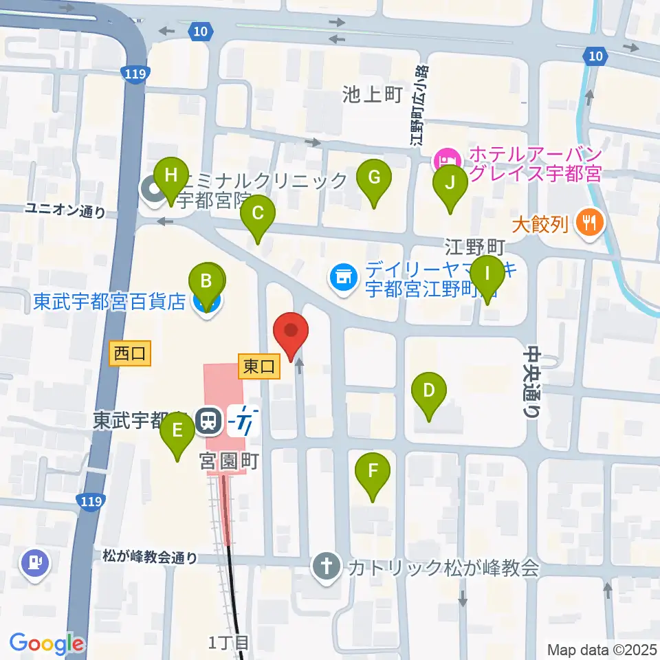 ヘブンズロック宇都宮2/3周辺のカフェ一覧地図