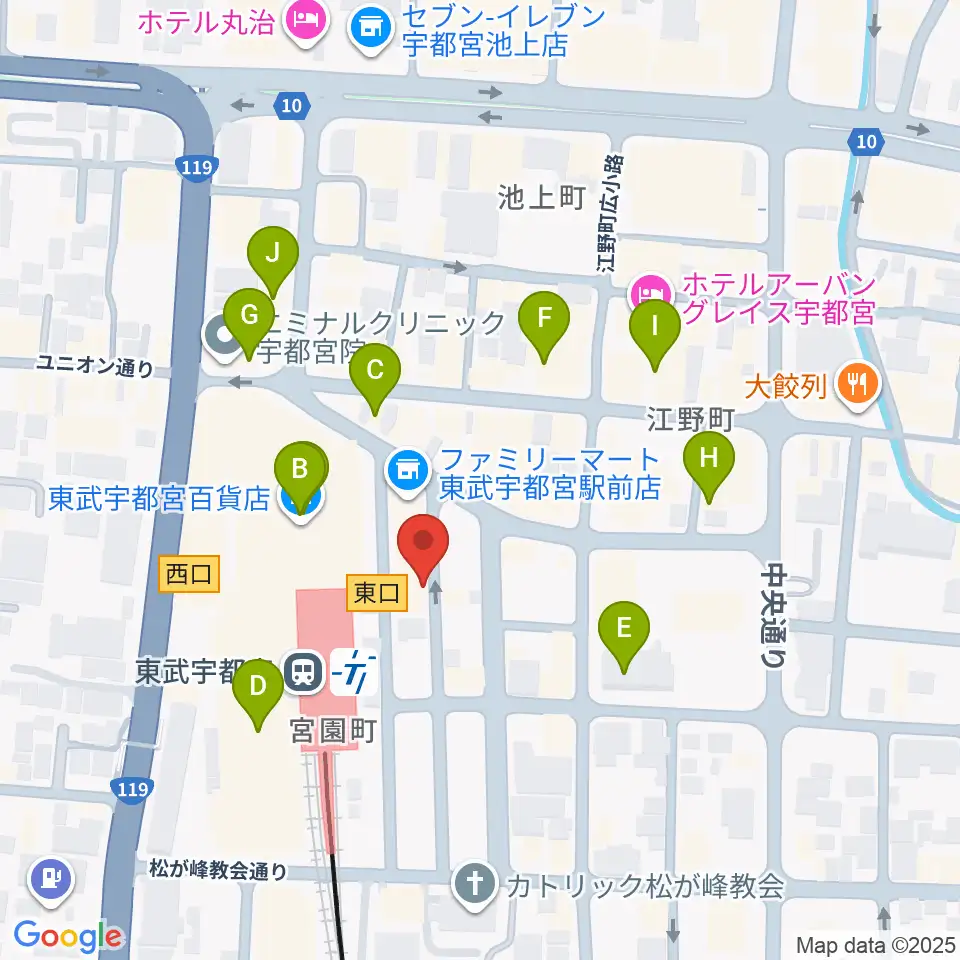 ヘブンズロック宇都宮2/3周辺のカフェ一覧地図