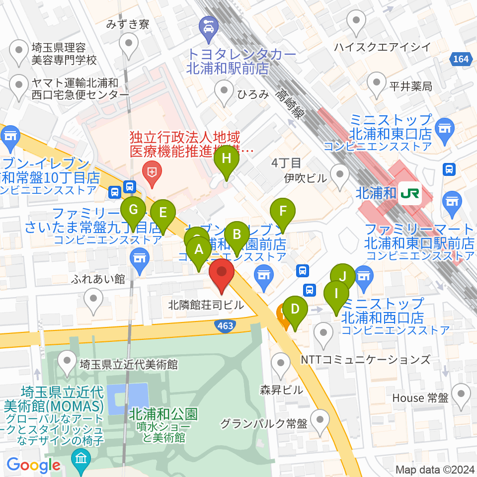 北浦和キャンディー周辺のカフェ一覧地図