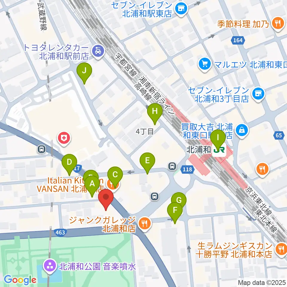 北浦和キャンディー周辺のカフェ一覧地図