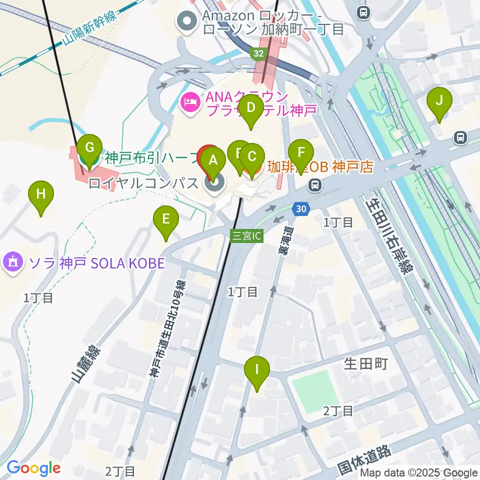 アイア2.5シアター神戸周辺のカフェ一覧地図