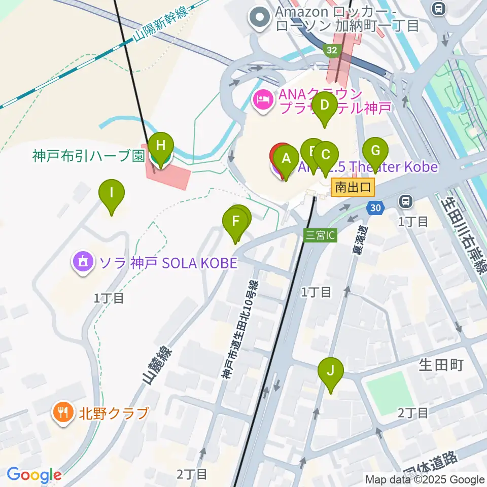 アイア2.5シアター神戸周辺のカフェ一覧地図