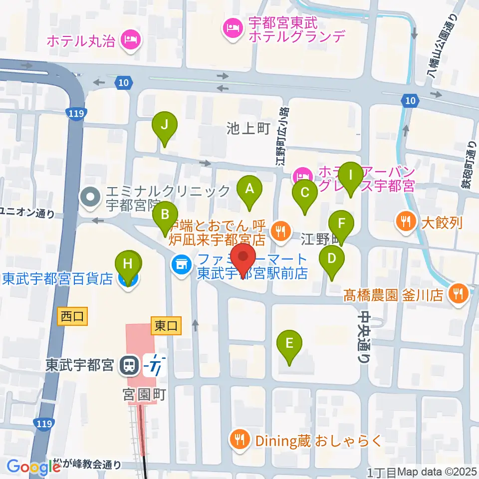 宇都宮ヒカリ座周辺のカフェ一覧地図