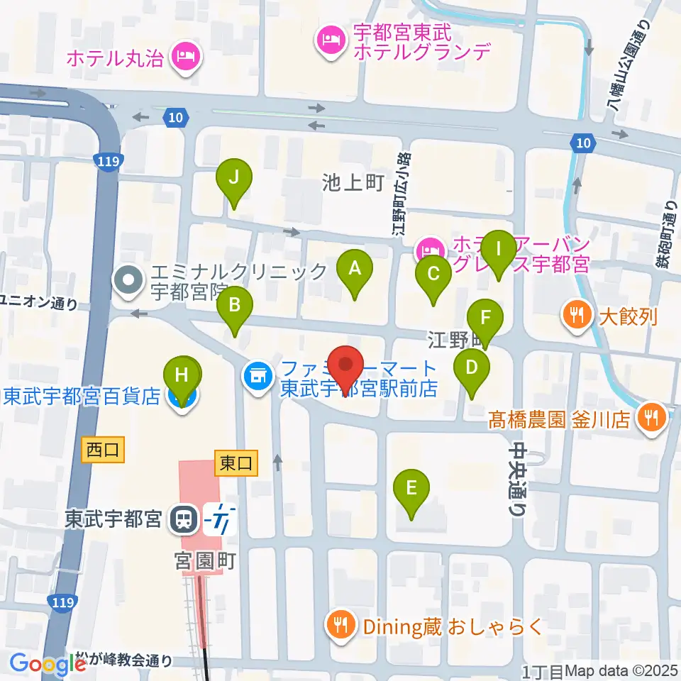 宇都宮ヒカリ座周辺のカフェ一覧地図