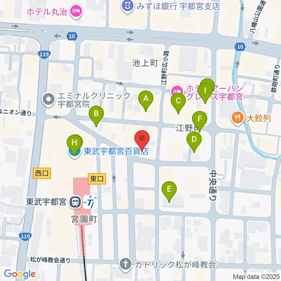 宇都宮ヒカリ座周辺のカフェ一覧地図