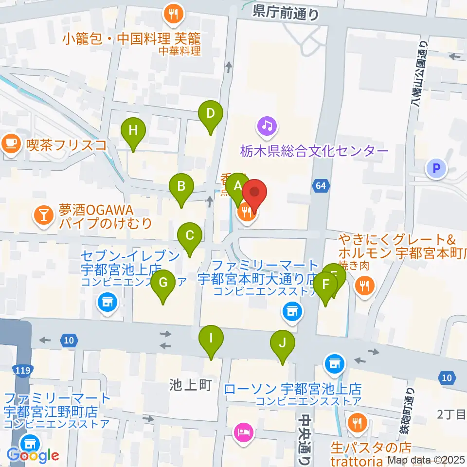 宇都宮Blue・J周辺のカフェ一覧地図