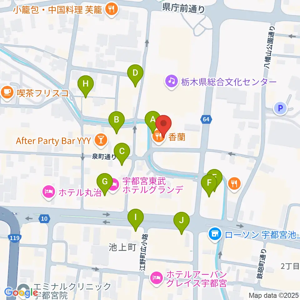 宇都宮Blue・J周辺のカフェ一覧地図