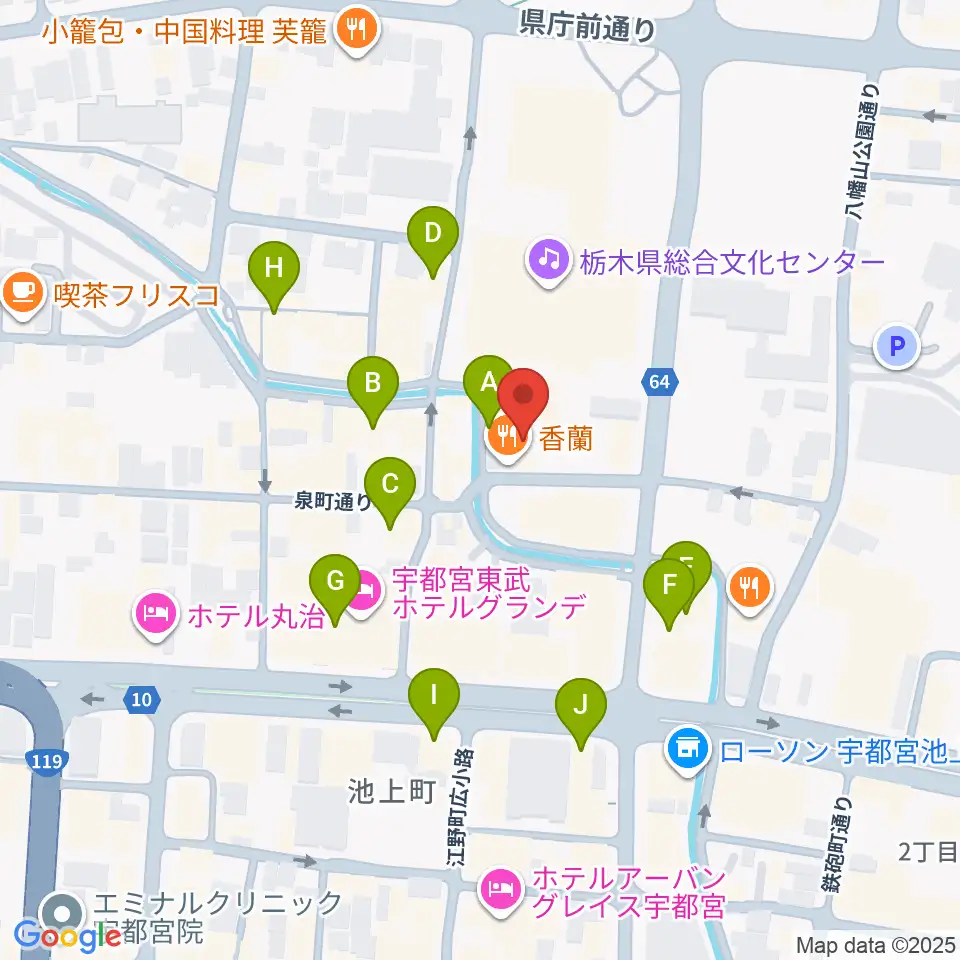 宇都宮Blue・J周辺のカフェ一覧地図