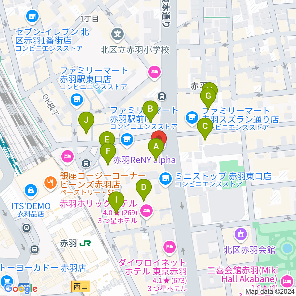 赤羽レニーアルファ周辺のカフェ一覧地図