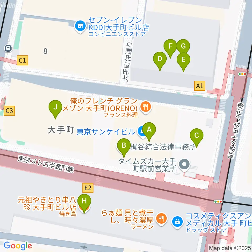 ヤマノミュージックサロン大手町周辺のカフェ一覧地図