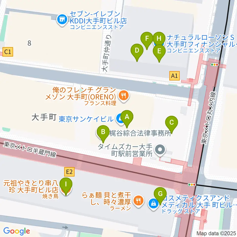 ヤマノミュージックサロン大手町周辺のカフェ一覧地図