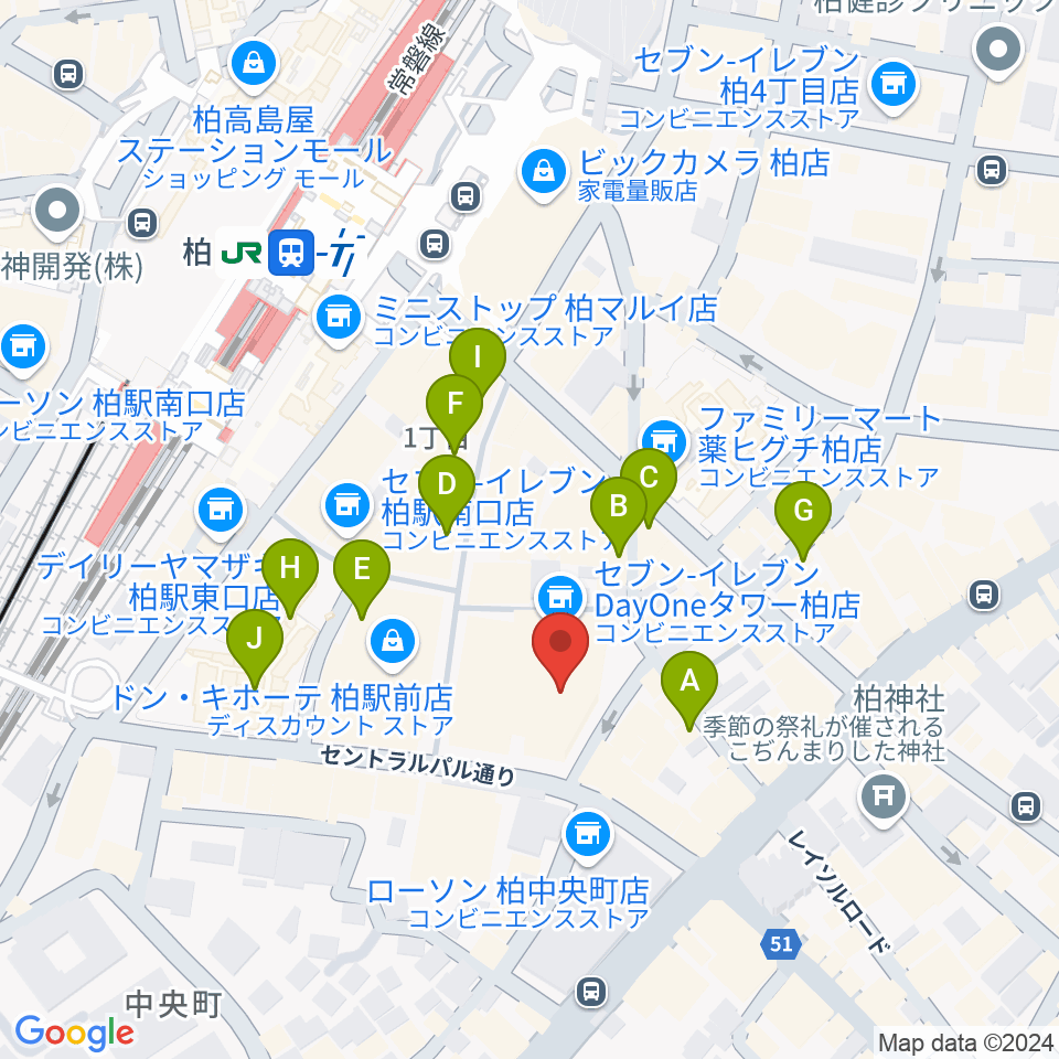 パレット柏周辺のカフェ一覧地図