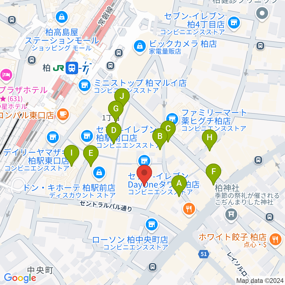 パレット柏周辺のカフェ一覧地図