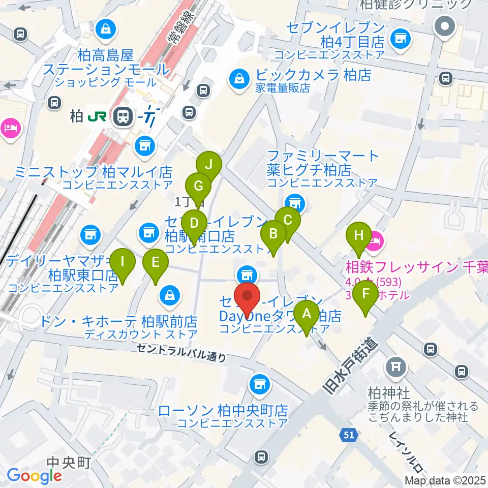 パレット柏周辺のカフェ一覧地図