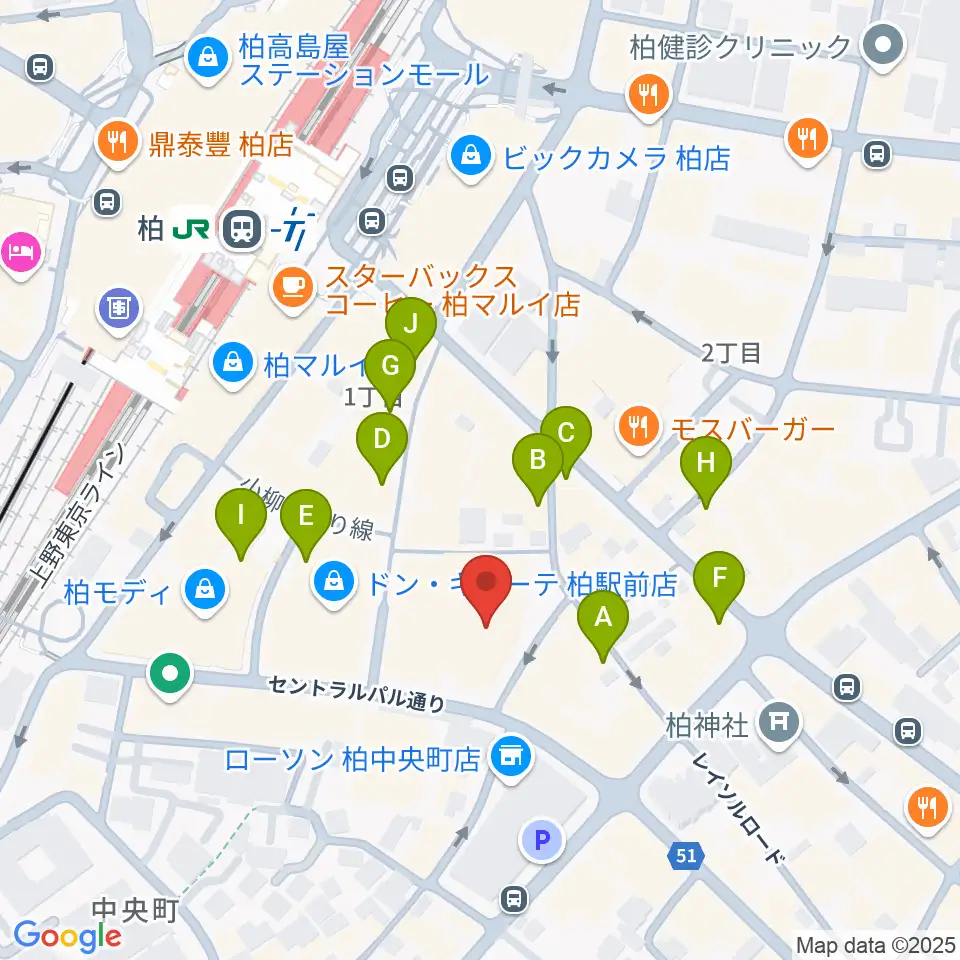 パレット柏周辺のカフェ一覧地図